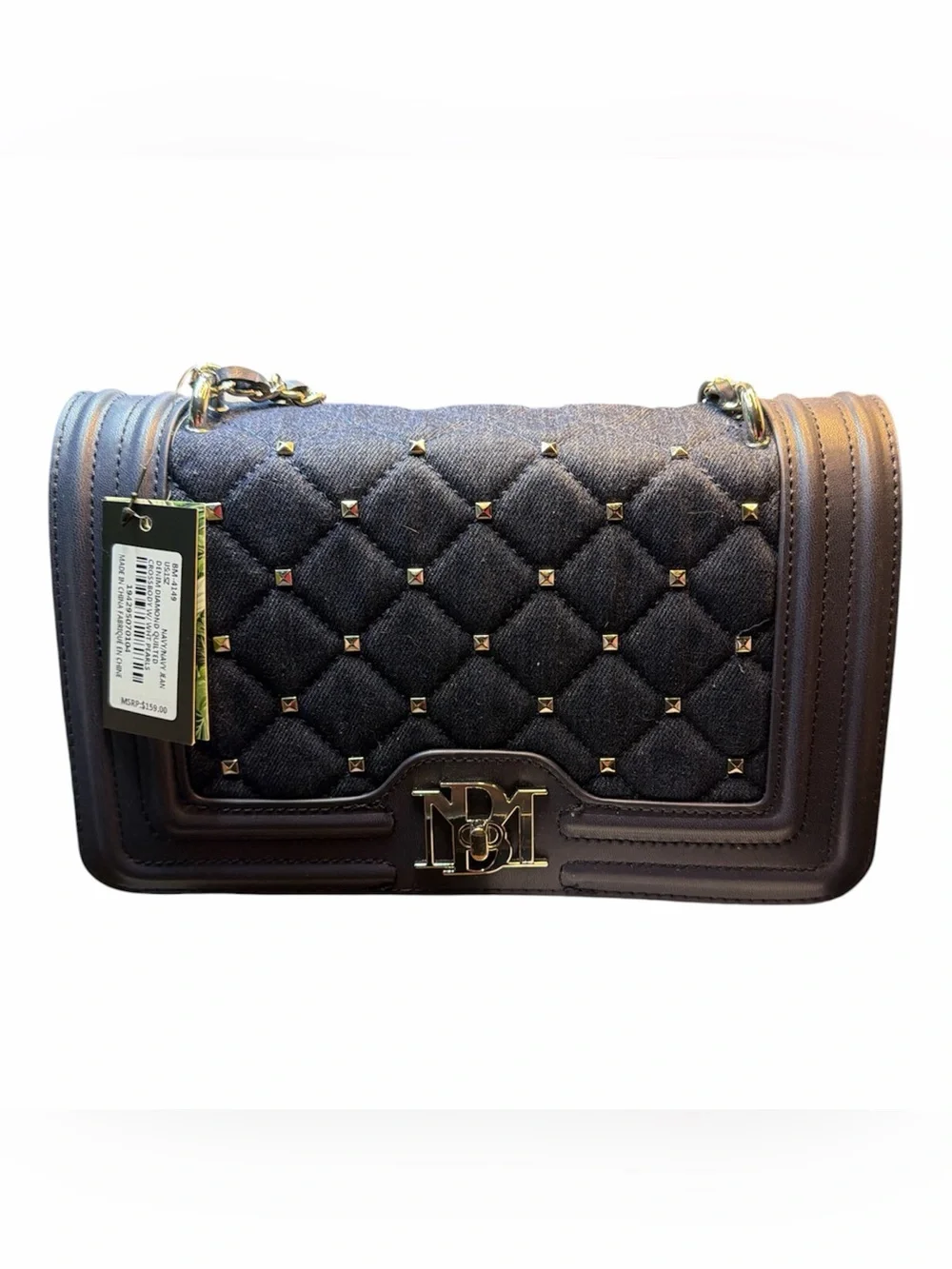 Badgley Mischka Denim Diamond Quilted Crossbody / Pearls on Strap NWT MSRP $159 - Picture 2 of 6